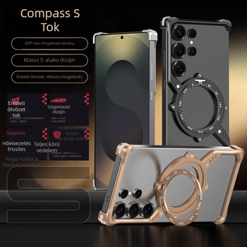 Fémes telefontok Samsung S23 Ultra és S22 Ultra számára, S-alakú 360° állvánnyal, ütésálló, hőelvezető, kopásálló, ujjlenyomat-mentes