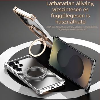 Fémes telefontok Samsung S23 Ultra és S22 Ultra számára, S-alakú 360° állvánnyal, ütésálló, hőelvezető, kopásálló, ujjlenyomat-mentes