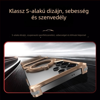 Fémes telefontok Samsung S23 Ultra és S22 Ultra számára, S-alakú 360° állvánnyal, ütésálló, hőelvezető, kopásálló, ujjlenyomat-mentes