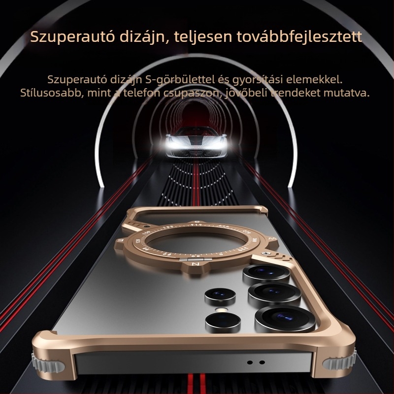 Fémes telefontok Samsung S23 Ultra és S22 Ultra számára, S-alakú 360° állvánnyal, ütésálló, hőelvezető, kopásálló, ujjlenyomat-mentes