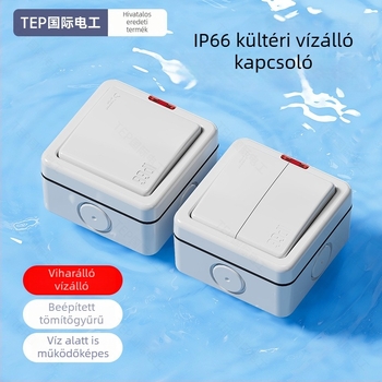 IP66 kültéri vízálló önzáró falkapcsoló, 86×88 mm, 220–250V, 10A
