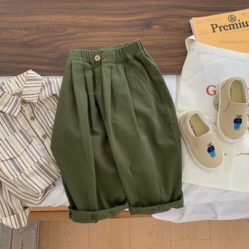 Gyerekeknek pamutnadrág, uniszex, magas derekú, katonazöld, casual, mosott pamut, kód C0203