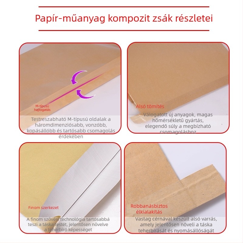 Kraft papír és műanyag kompozit zsák szövetes külsővel és kettős belső fóliával