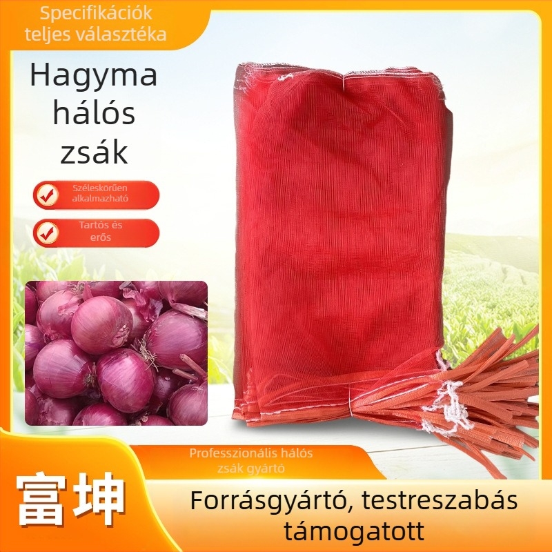 Szellőző húzózsinóros hálós zsák hagymának, krumplira és almára