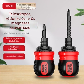 Oudisi kettős funkciójú teleszkópos csavarhúzó Phillips és lapos fej bitekkel, kétoldalas, ergonómikus fogó