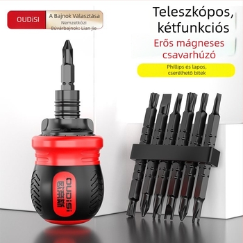 Oudisi kettős funkciójú teleszkópos csavarhúzó Phillips és lapos fej bitekkel, kétoldalas, ergonómikus fogó