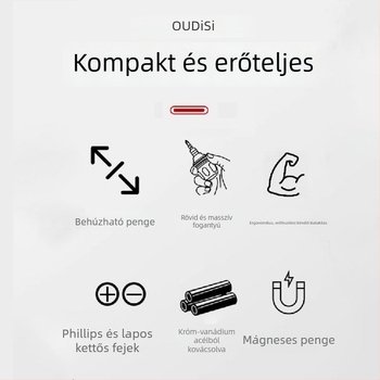 Oudisi kettős funkciójú teleszkópos csavarhúzó Phillips és lapos fej bitekkel, kétoldalas, ergonómikus fogó