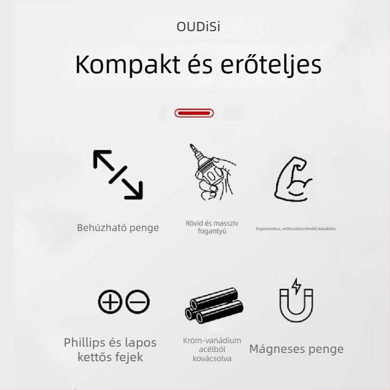 Oudisi kettős funkciójú teleszkópos csavarhúzó Phillips és lapos fej bitekkel, kétoldalas, ergonómikus fogó
