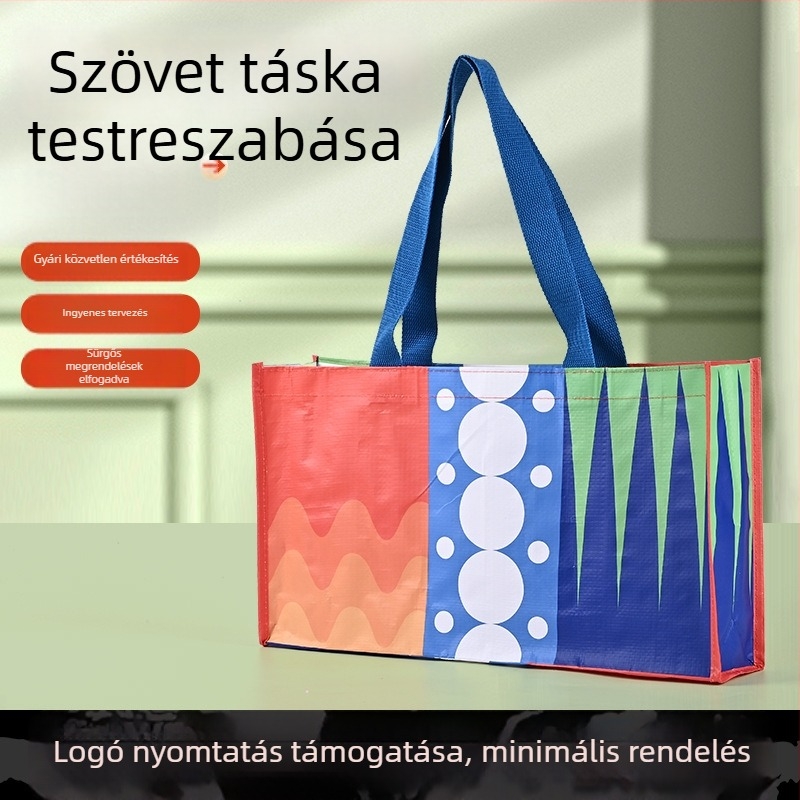 Szállítható szövött táska laminált bevonattal kávéhoz, sütéshez, ajándékokhoz, kiállításokhoz, ruházathoz, reklámhoz és vásárláshoz, logóval