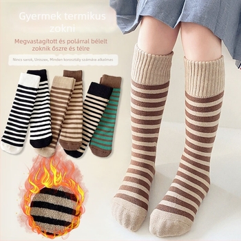Gyerek zokni ősz-tél fleece-bevonatú, vastag, hosszú, csíkos, középmagas, uniszex