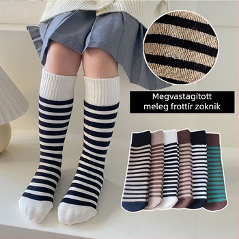 Gyerek zokni ősz-tél fleece-bevonatú, vastag, hosszú, csíkos, középmagas, uniszex