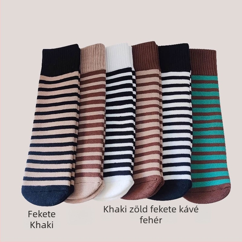 Gyerek zokni ősz-tél fleece-bevonatú, vastag, hosszú, csíkos, középmagas, uniszex