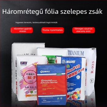 Háromrétegű papír–film kompozit szelepes zsák csempe ragasztóhoz és glettporhoz, vízálló kraftpapír
