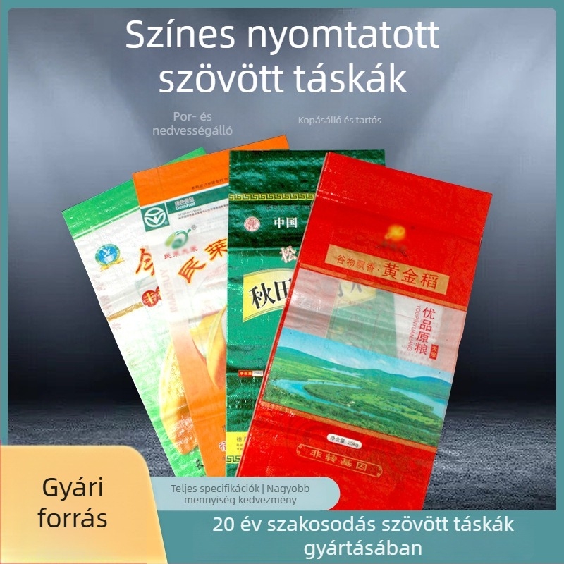 Vízálló, színes nyomtatású szövött csomagoló tasak, laminált, átlátszó, rizshez, glettporhoz és takarmányhoz