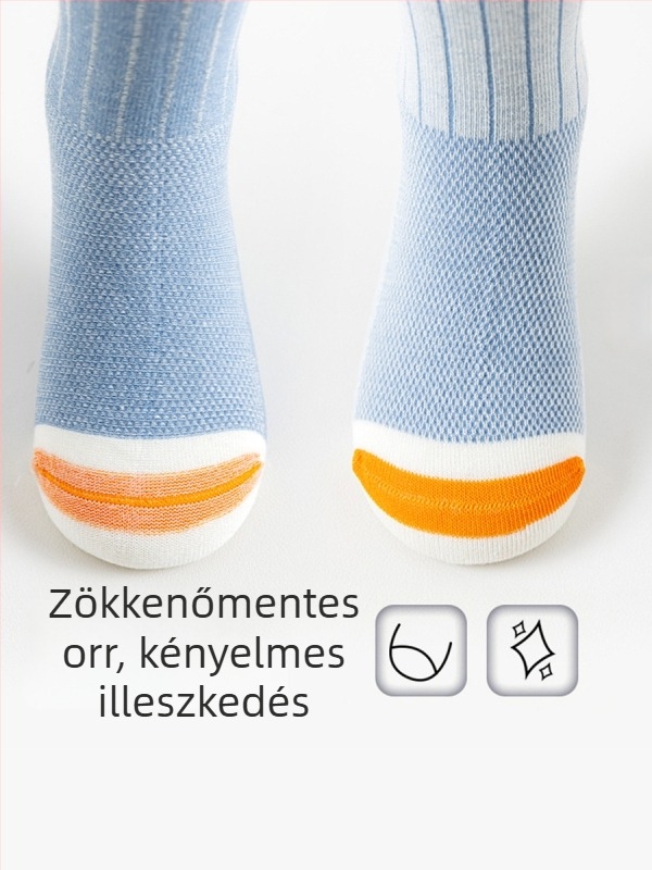 Class A fiú sportzokni varrás nélküli, hálós szövésű pamutból, középmagas hosszúságú, lélegző és bőrbarát, tavasz–nyár.