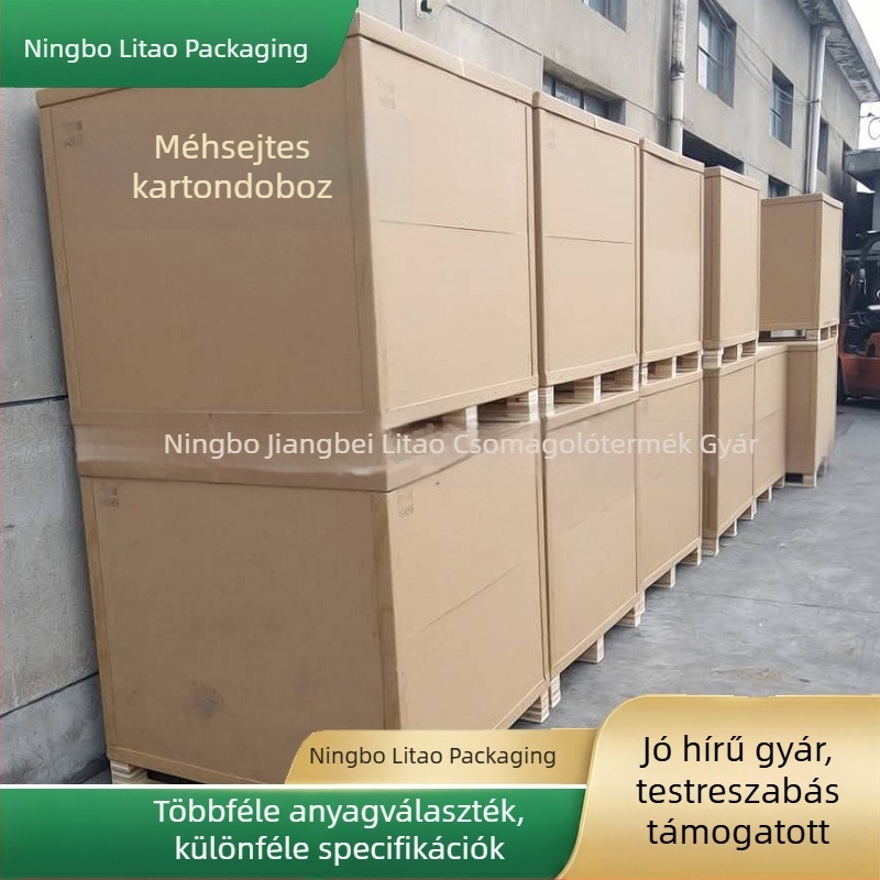 Leválasztható méhsejt kartondobozok, 2 cm vastagságú méhsejt panelek, különböző méretű fa paletták alaplemezei és kartondobozok feldolgozása.