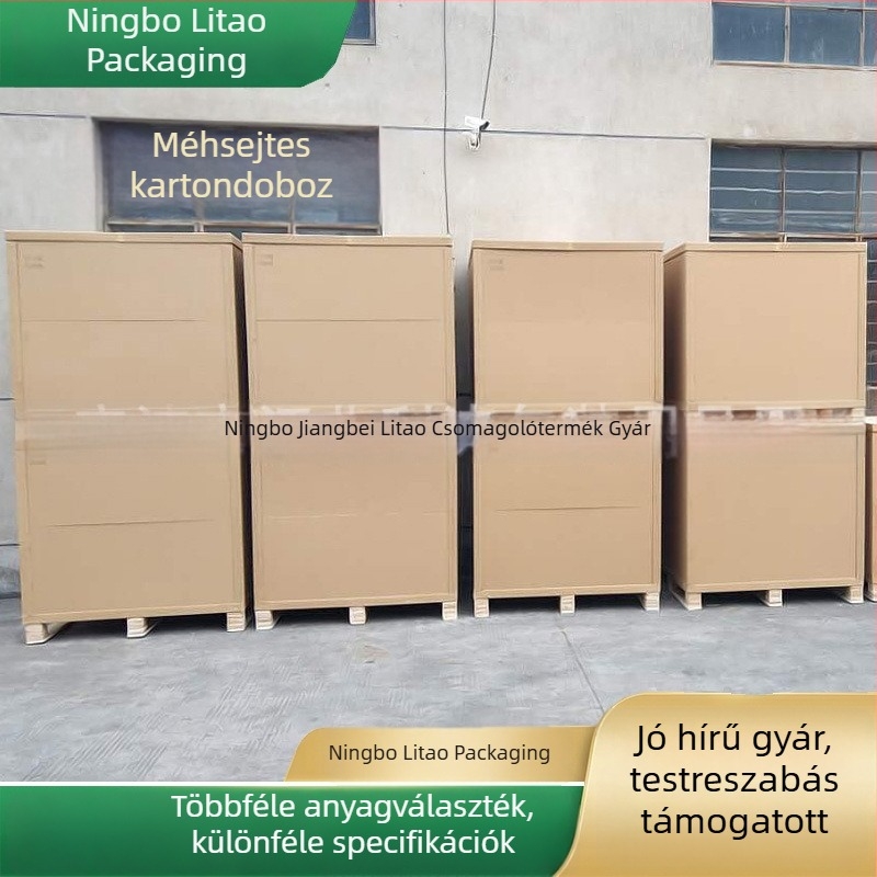 Leválasztható méhsejt kartondobozok, 2 cm vastagságú méhsejt panelek, különböző méretű fa paletták alaplemezei és kartondobozok feldolgozása.