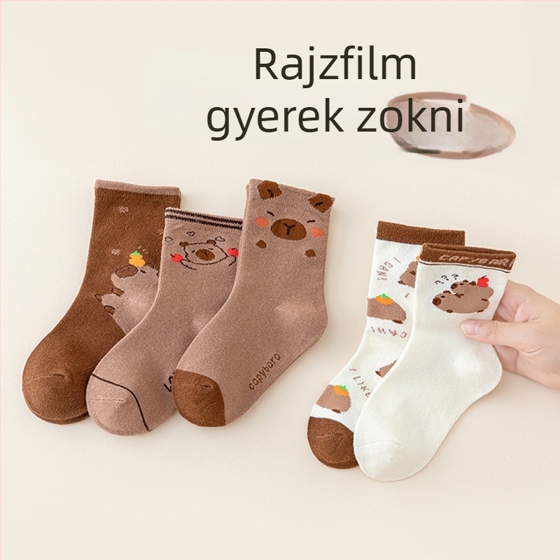 Gyerekeknek szóló pamut középmagas zokni capibara mesefigurával, uniszex, tavasz–ősz–tél