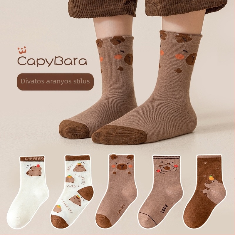 Gyerekeknek szóló pamut középmagas zokni capibara mesefigurával, uniszex, tavasz–ősz–tél