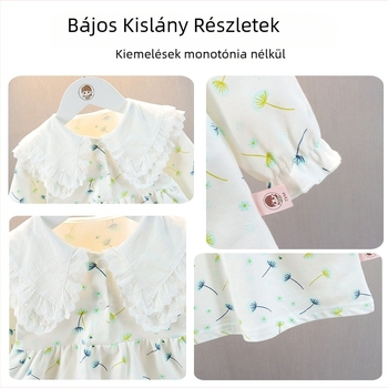 Kislányok tavaszi virágos ruha, koreai stílusú, pamutból, A-vonalú szabás, 1–3 éveseknek (80–100 cm)