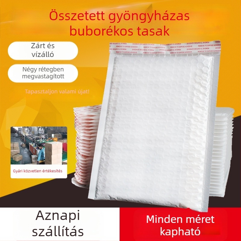 Fehér gyöngyházfilm buborékos küldeményboríték, kompozit buborékos boríték, vízálló csomagolás, 28×42 cm