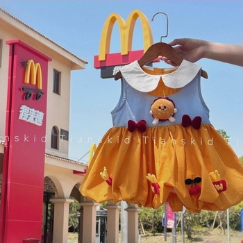 Lányok nyári ruhája, ujjatlan, koreai stílusú gallérral és virágos részletekkel – hercegnőruha