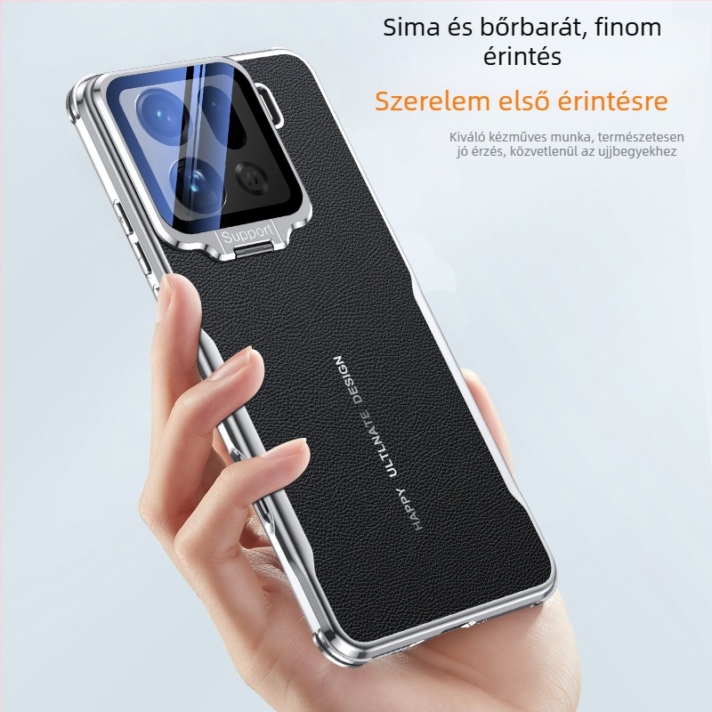 OPPO Find X9S Pro / Find X8U tok fém objektív-tartóval, bőr textúrájú, könnyű luxus védőtok. Színek: Fehér, Piros, Fekete