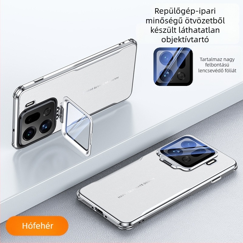 OPPO Find X9S Pro / Find X8U tok fém objektív-tartóval, bőr textúrájú, könnyű luxus védőtok. Színek: Fehér, Piros, Fekete