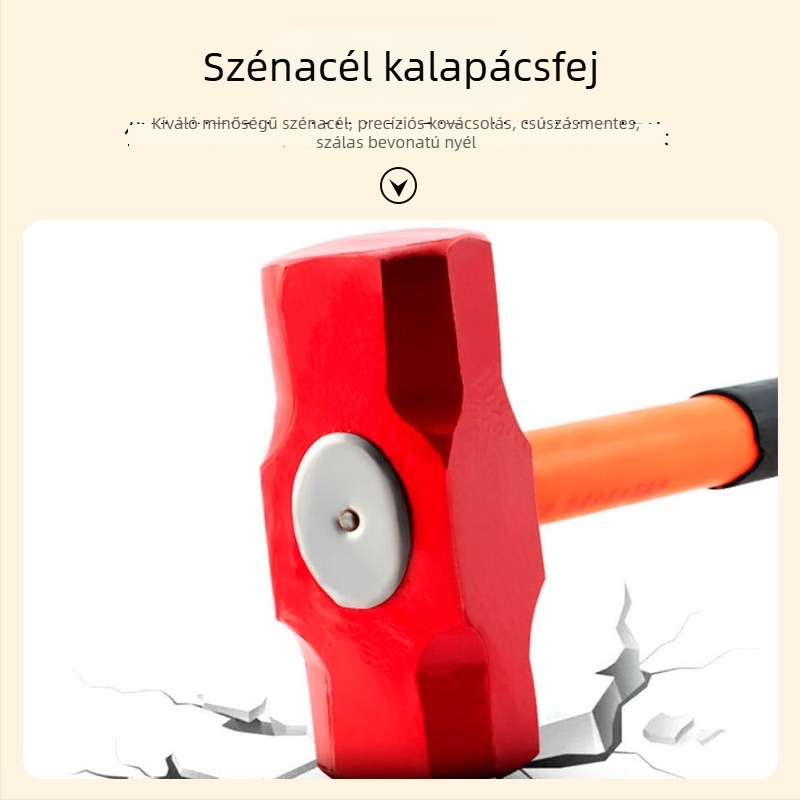Nagy teherbírású nyolcszögletű kalapács fiber-plasztiknyéllel, ütésálló fej, építéshez és autókarbantartáshoz