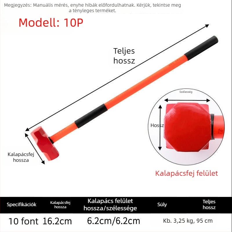 Nagy teherbírású nyolcszögletű kalapács fiber-plasztiknyéllel, ütésálló fej, építéshez és autókarbantartáshoz