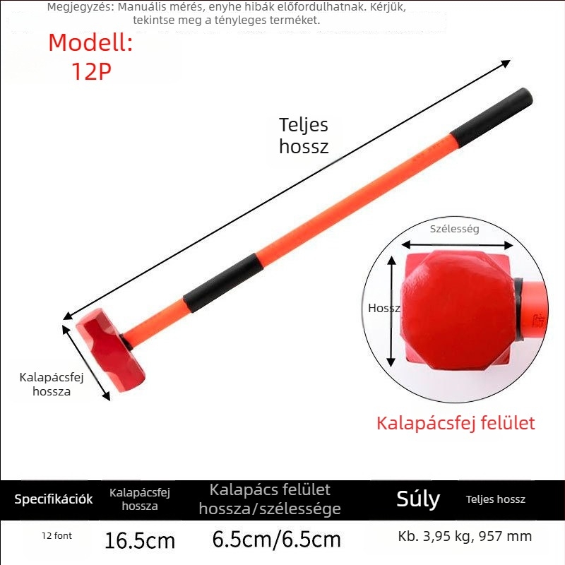 Nagy teherbírású nyolcszögletű kalapács fiber-plasztiknyéllel, ütésálló fej, építéshez és autókarbantartáshoz