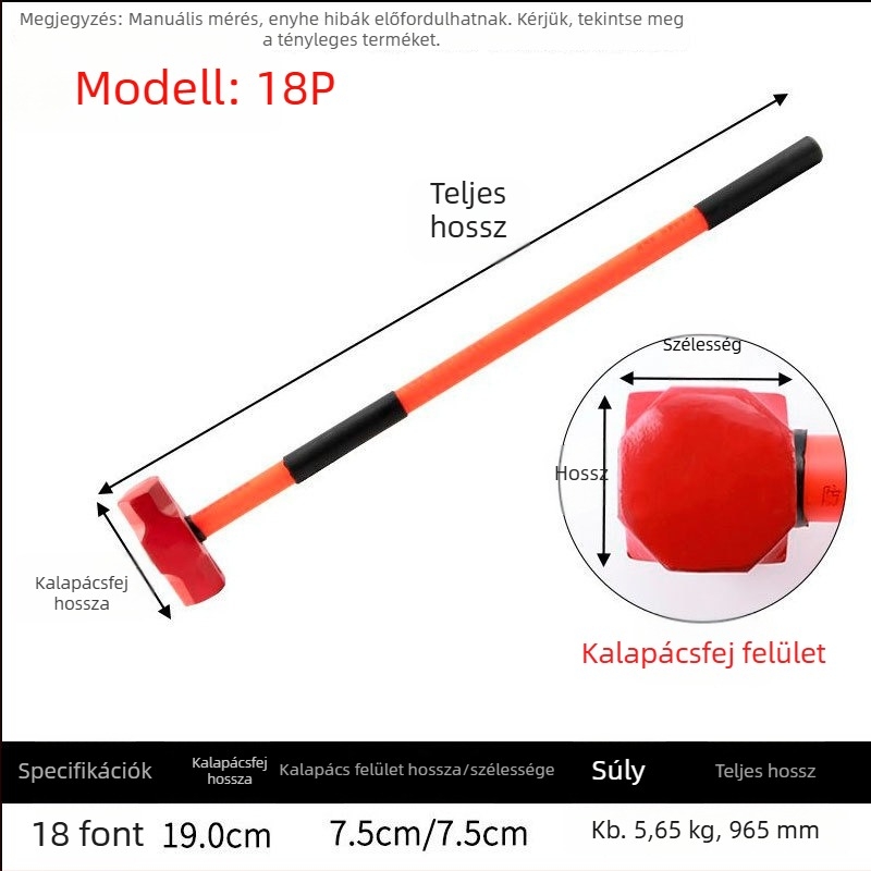 Nagy teherbírású nyolcszögletű kalapács fiber-plasztiknyéllel, ütésálló fej, építéshez és autókarbantartáshoz