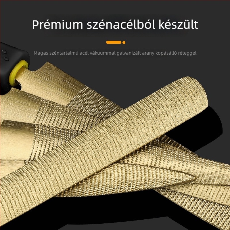 Aranyszínű fafaragó reszelő, kézzel készített, durva fogazattal a formázáshoz