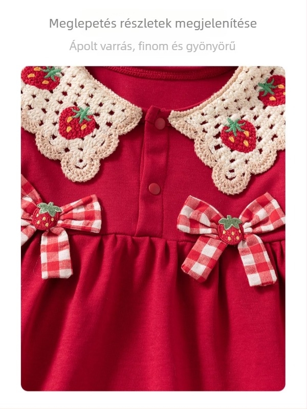 Lányok nyári ruhája pamutból, hercegnő-stílusú, masnival és babydoll gallérral (2025)