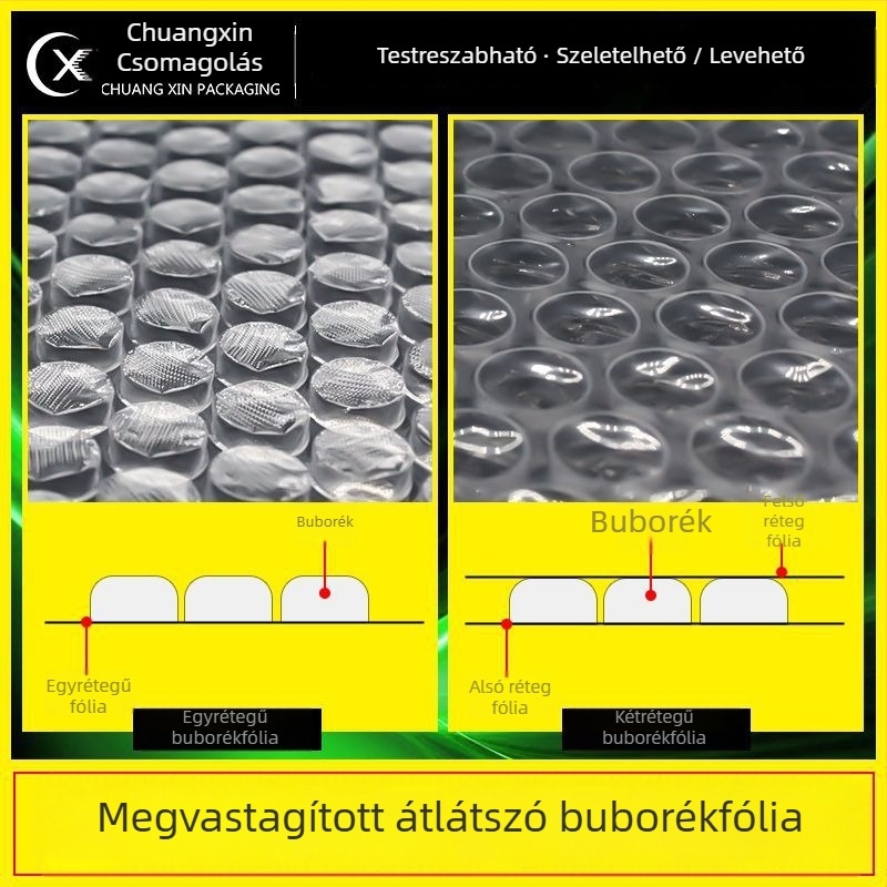Chuangxin Átlátszó, megerősített buborékfóliás táska, LDPE, téglalap alakú, szállítási csomagoláshoz