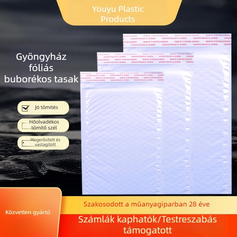 Gyöngyházfényű filmből készült buborékos zacskók, testreszabható habzacskók, vastagított ütés- és nyomásálló csomagolóanyag, önzáró zacskók