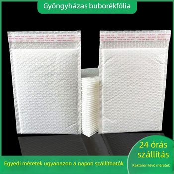 Kompozit gyöngyházfilmből készült buborékos taska, ütésálló levelező, fehér, vastag habcsomagolás