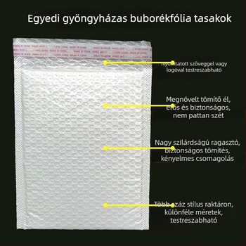 Kompozit gyöngyházfilmből készült buborékos taska, ütésálló levelező, fehér, vastag habcsomagolás