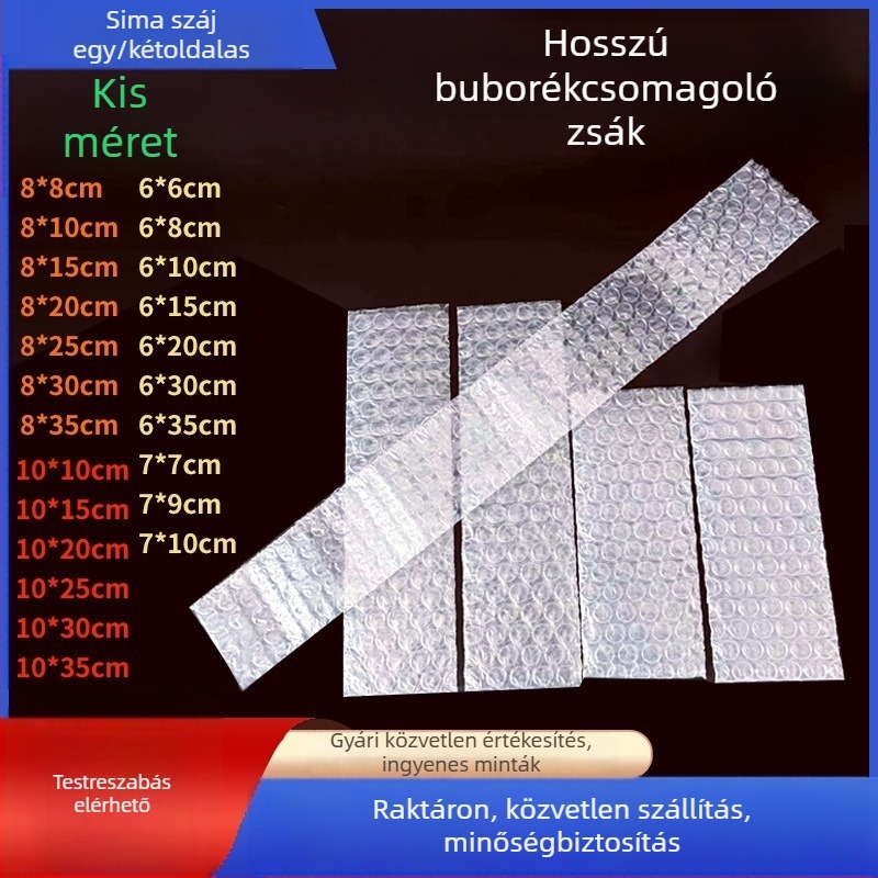 Hosszú átlátszó vastag buborékfóliás tasak, ütésálló csomagoláshoz