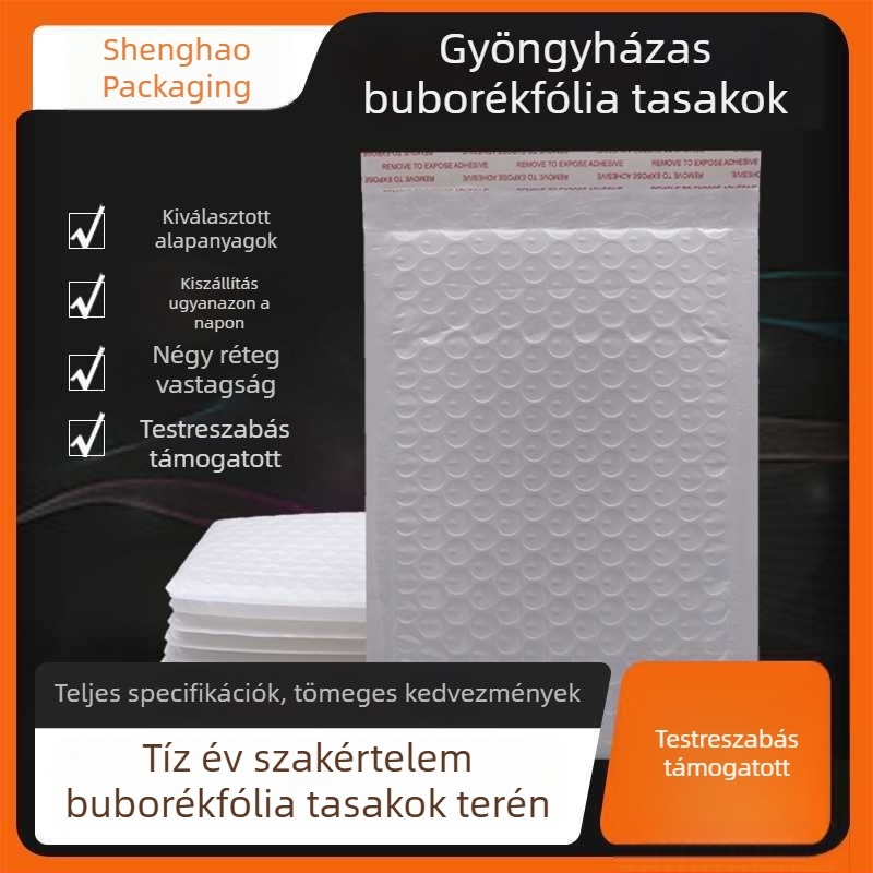 Egyedileg szabott kompozit gyöngyházfényű buborékos tasakok ruházathoz, vastított önzáródó csomagoló tasakok, habos csomagolás és buborékos borítékok