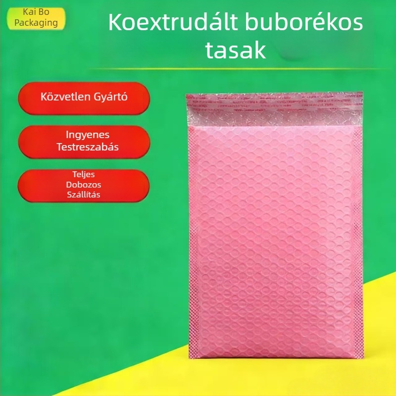 Rózsaszín buborékos küldemények, színes koekstrudált filmből készült borítékok, habos csomagolás ruházathoz és kozmetikumokhoz