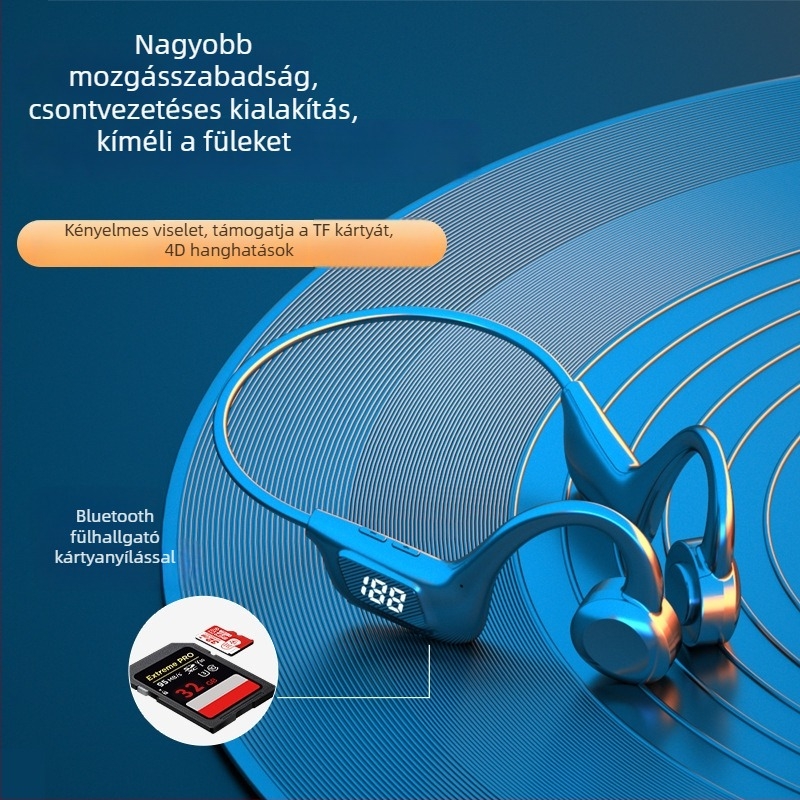 VG06 Bluetooth fejhallgató csontvezetéses technológiával, fülhorgos kialakítással, kártyahely és digitális kijelző