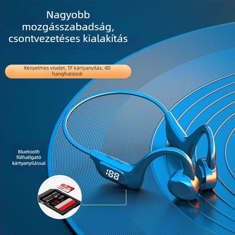 VG06 Bluetooth fejhallgató csontvezetéses technológiával, fülhorgos kialakítással, kártyahely és digitális kijelző