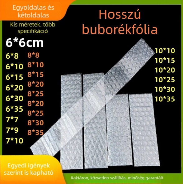Kis méretű buborékos tasakok csomagoláshoz, hosszú vízálló buborékfólia csomagoló szalagok, ütésálló csomagoló fólia