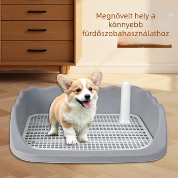 Félig zárt kutyatál, kis testű fajták számára, vizelet-tálca és almotálca, cseppmentes kialakítás
