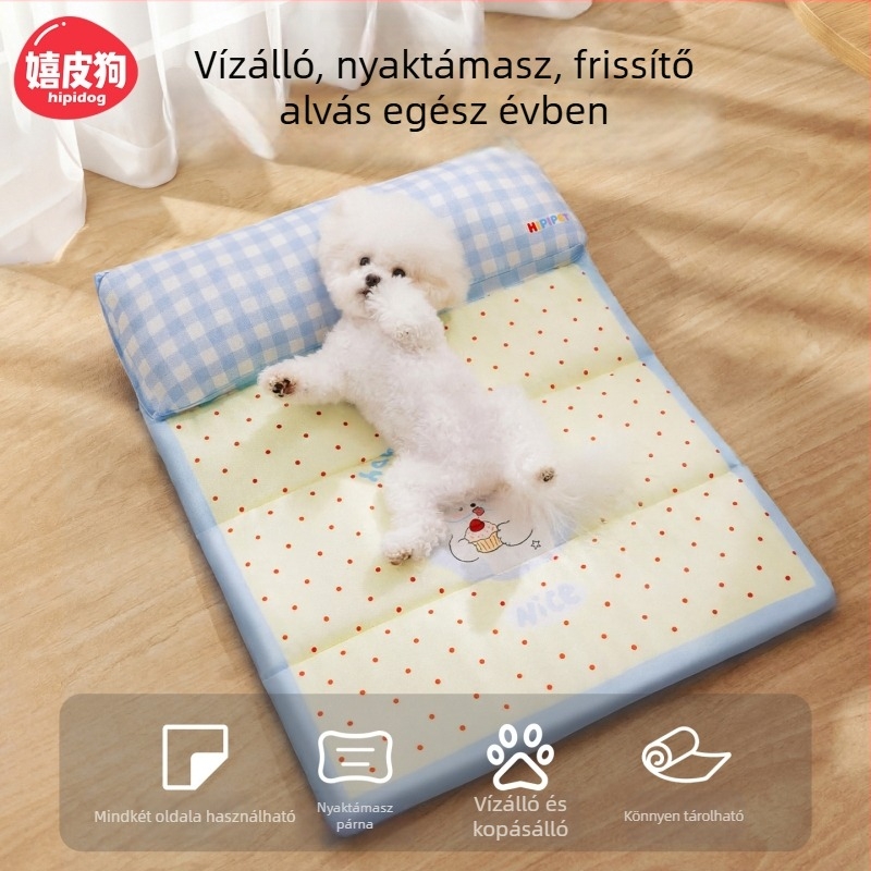 Nyári hűsítő matrac kis- és közepes méretű kutyáknak, vízálló kutyaágy, macska matrac, lélegző kutyaágy nyak-támasz funkcióval