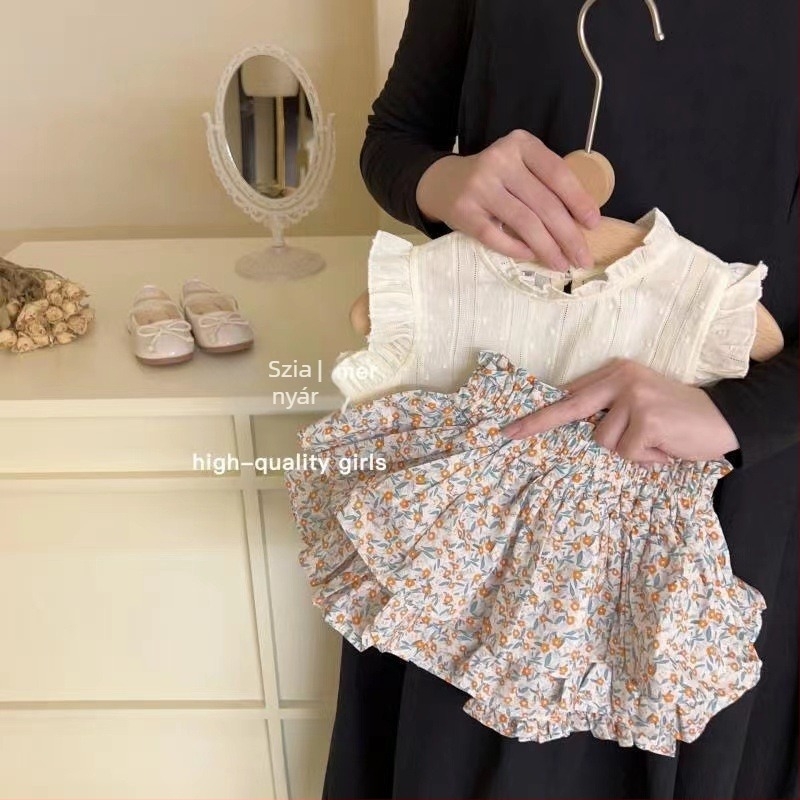 Lányoknak szóló nyári szett virágos jacquard nadrág és szoknya