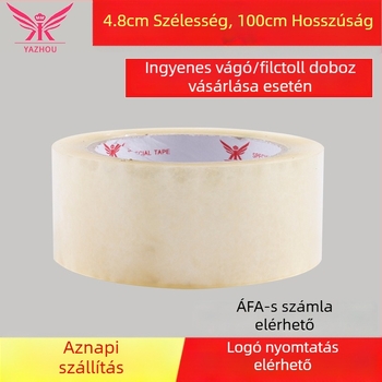 Átlátszó csomagoló szalag, 4,8 cm × 100 m, egyedi logóval