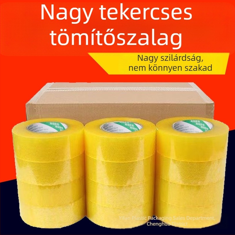 Átlátszó csomagoló tape, 100 m hosszú, 5 cm széles, 0,045 mm vastagságú, erős tapadással