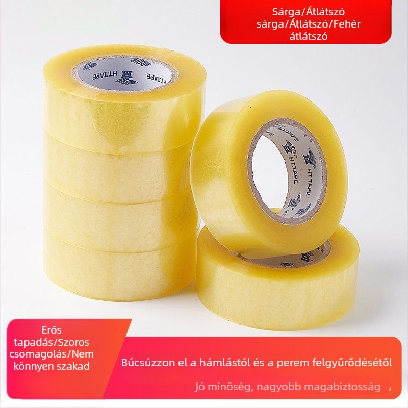 Átlátszó csomagoló tape, 100 m hosszú, 5 cm széles, 0,045 mm vastagságú, erős tapadással